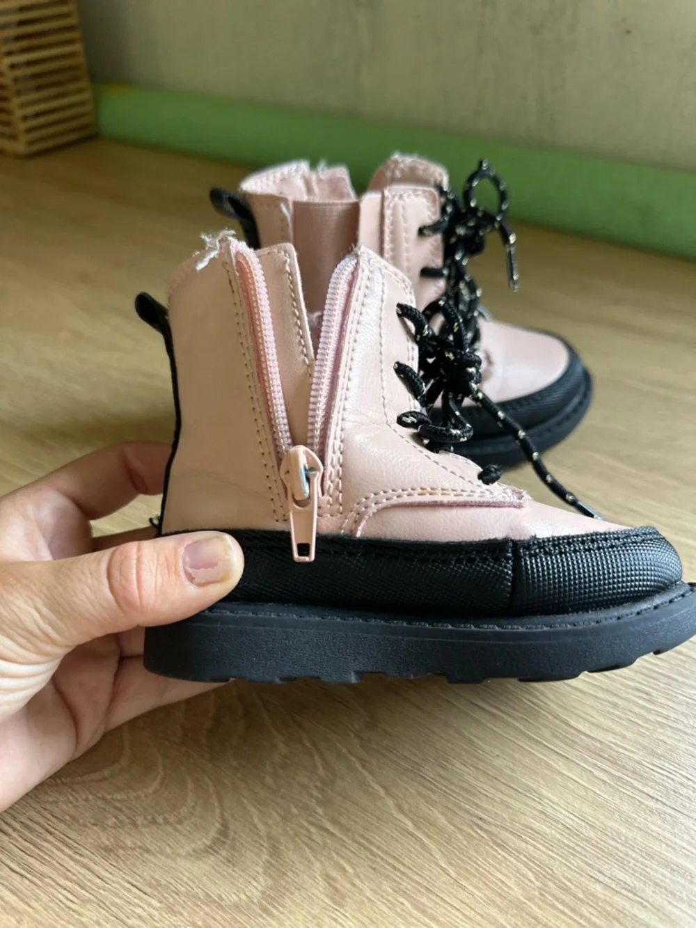 Carter's Pink Lace-Up Kids Ankle Boots with Black Sole. Winter chelsea boots.